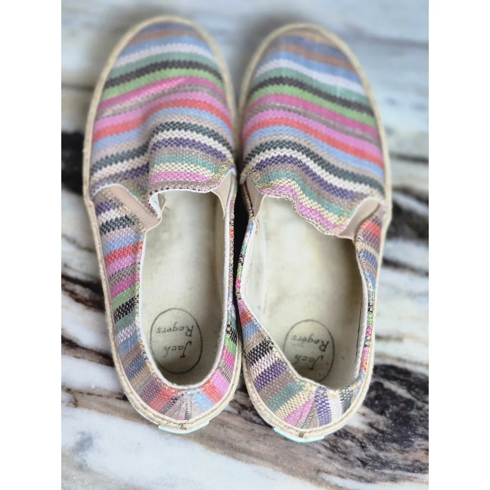 Jack‎ Rogers Tucker 8M Multi Color Striped Woven Espadrille Slip On Sneakers